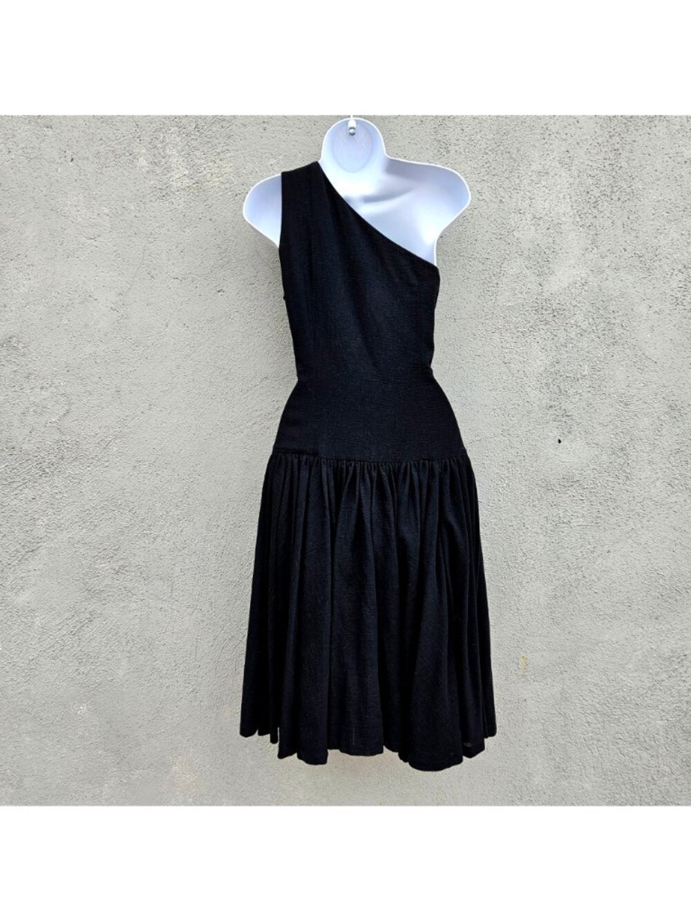 Vintage Georges Rech Paris Black One Shoulder Drop Waist Dress Rosette S - Picture 6 of 15